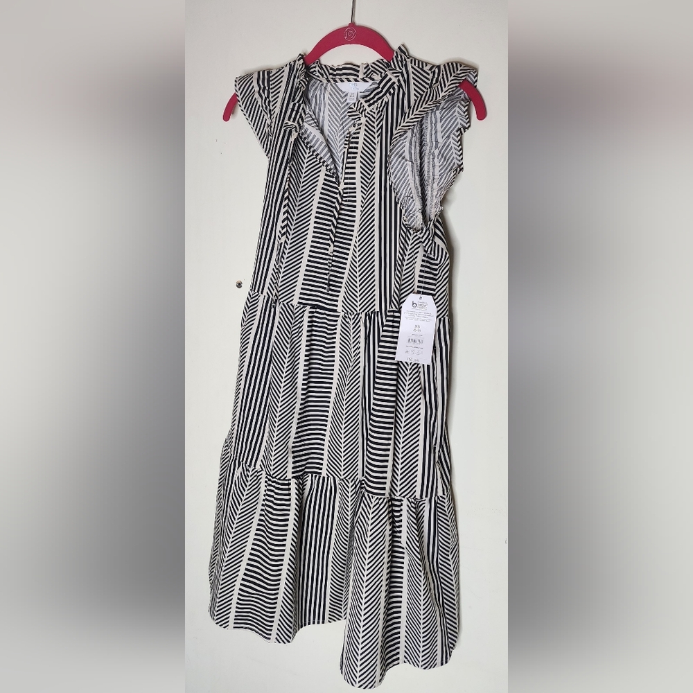 Time and Tru Black and White Striped Midi Dress